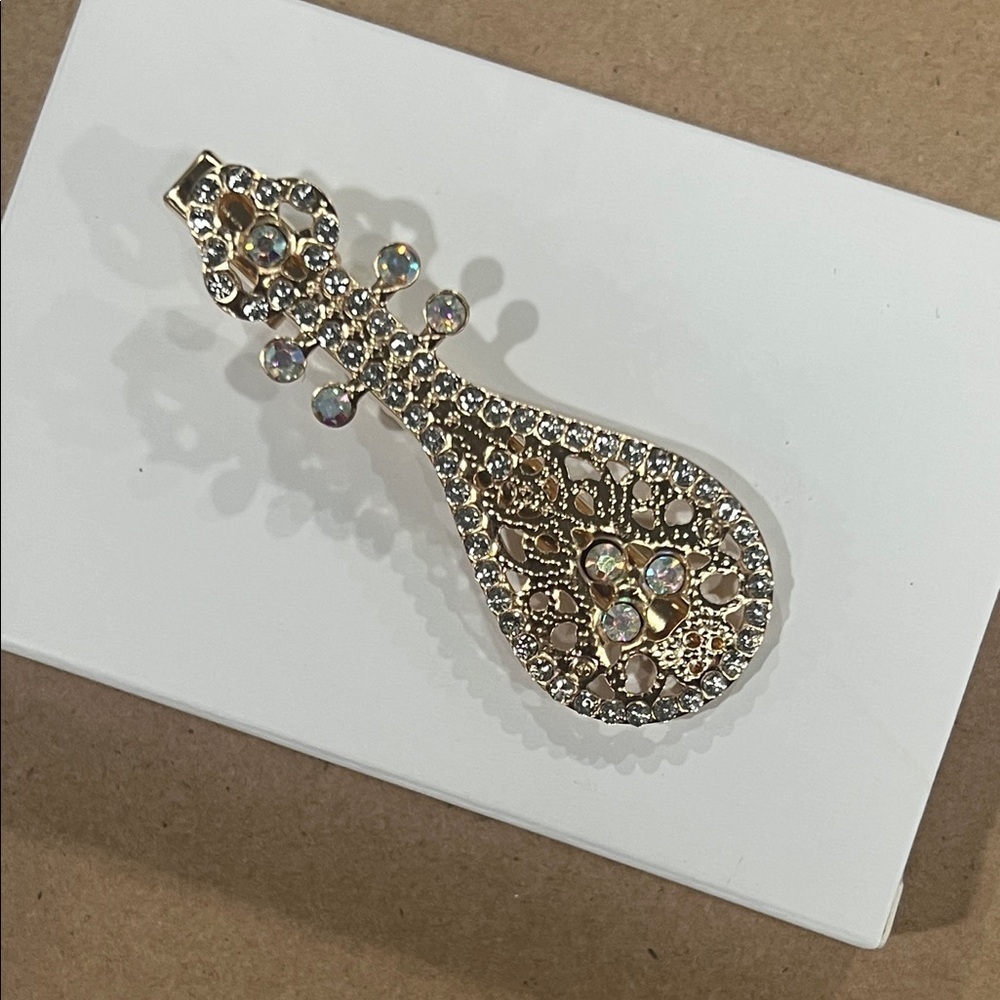 Gold Tone Rhinestone Mandolin Guitar Hairclip